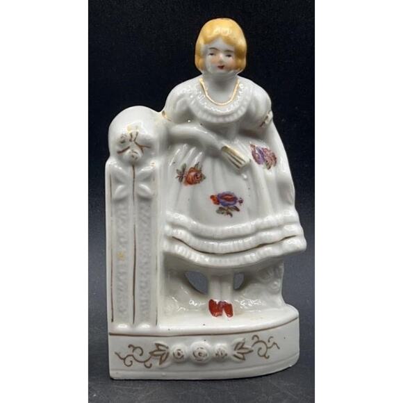 VTG Japanese Porcelain Colonial Man & Woman Bookends Hand-painted w/ 22K Gold - Picture 3 of 16